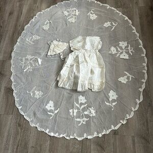 Antique 1927 ivory from Montreal Lace Christening Gown with Bonnet